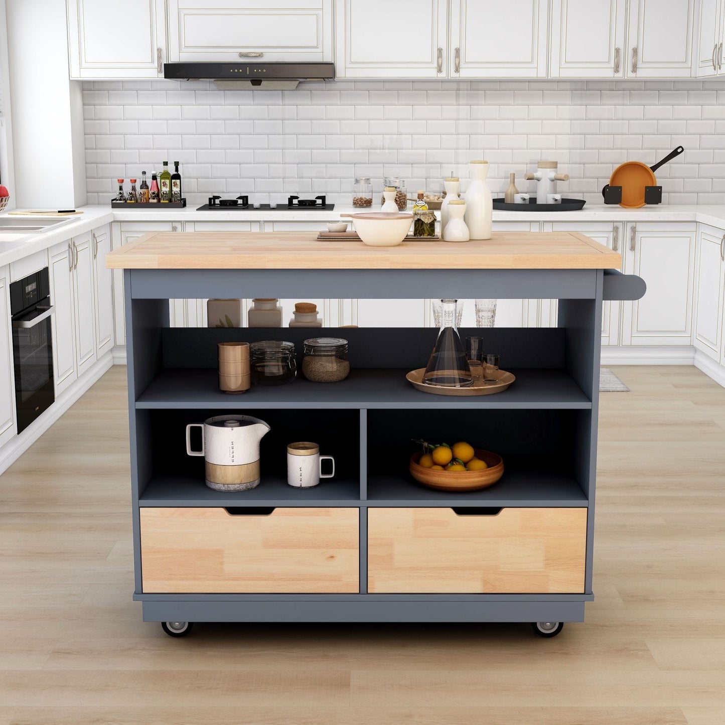 1st Choice Furniture Direct Kitchen Cart 1st Choice Kitchen Cart Rolling Mobile Island Solid Wood Top in Grey Blue