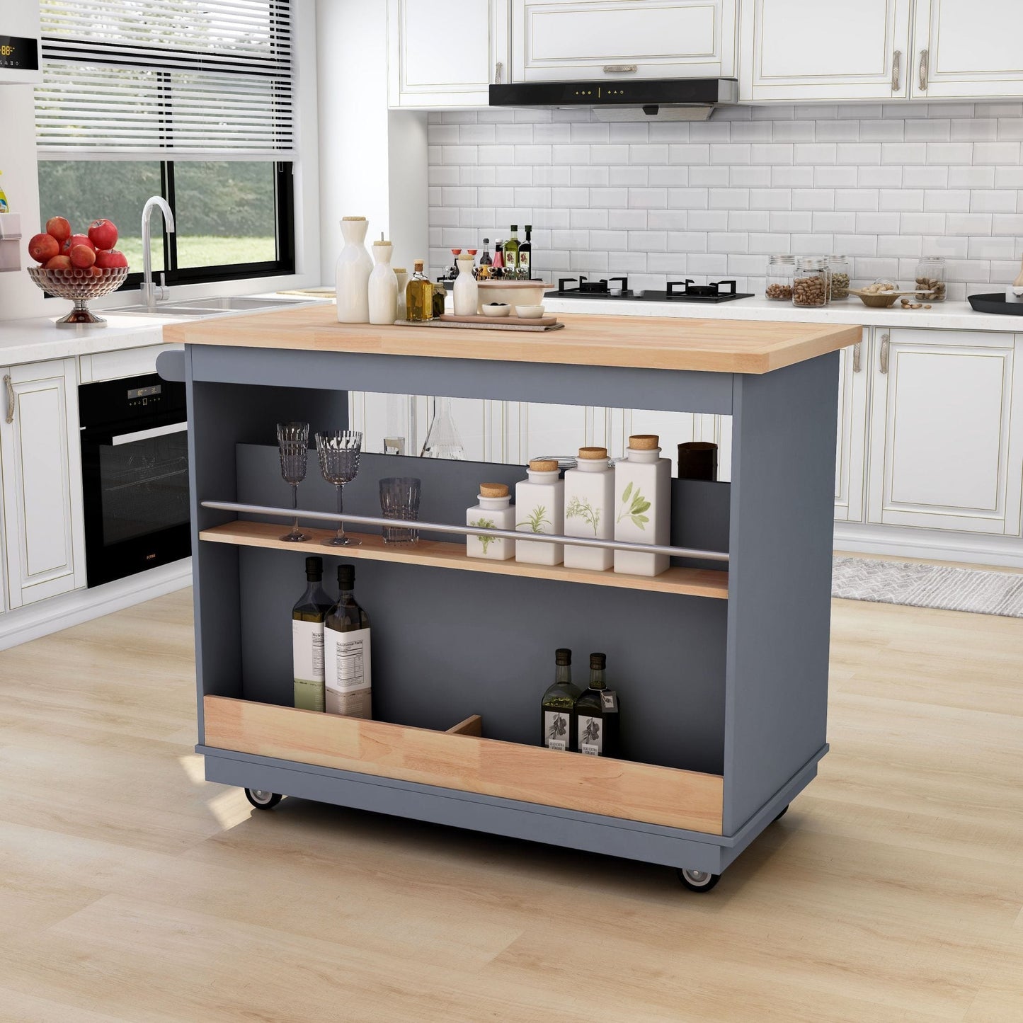 1st Choice Furniture Direct Kitchen Cart 1st Choice Kitchen Cart Rolling Mobile Island Solid Wood Top in Grey Blue