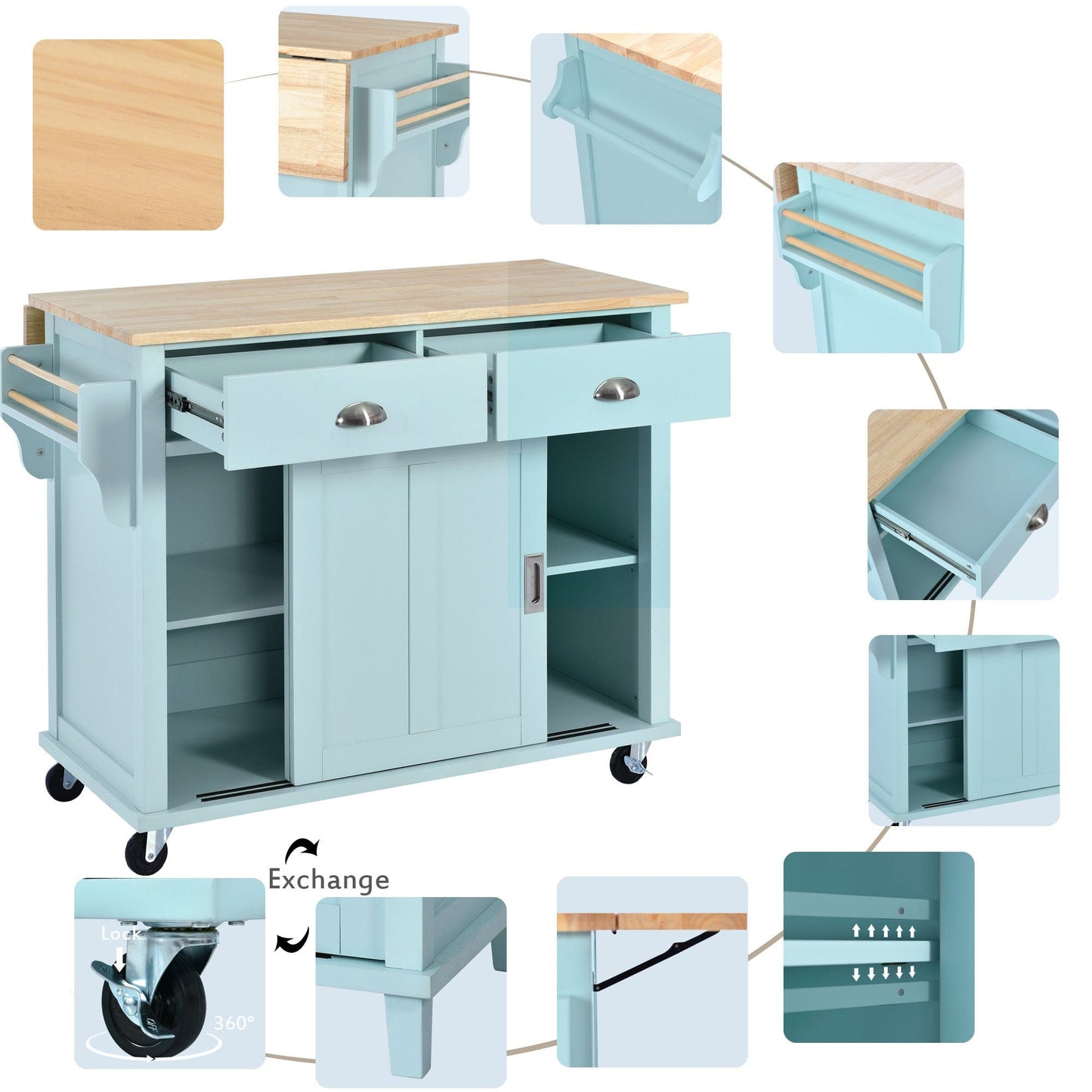 1st Choice Furniture Direct Kitchen Cart 1st Choice Mint Green Kitchen Cart with Drop-Leaf Countertop