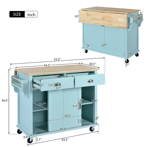 1st Choice Furniture Direct Kitchen Cart 1st Choice Mint Green Kitchen Cart with Drop-Leaf Countertop