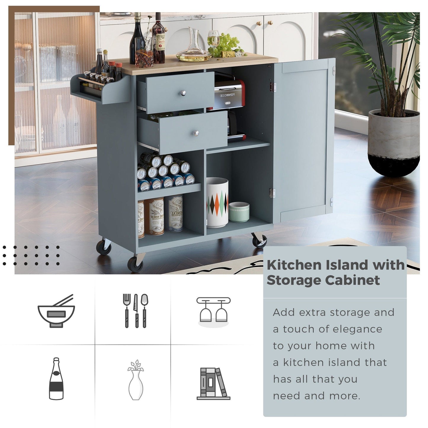 1st Choice Furniture Direct Kitchen Cart 1st Choice Mobile Kitchen Cart with Spice Rack, Towel Rack & 2 Drawers