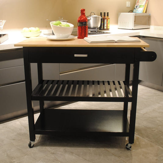 1st Choice Furniture Direct Kitchen Cart 1st Choice Mobile Kitchen Island Cart with Two Lockable Wheels in Black