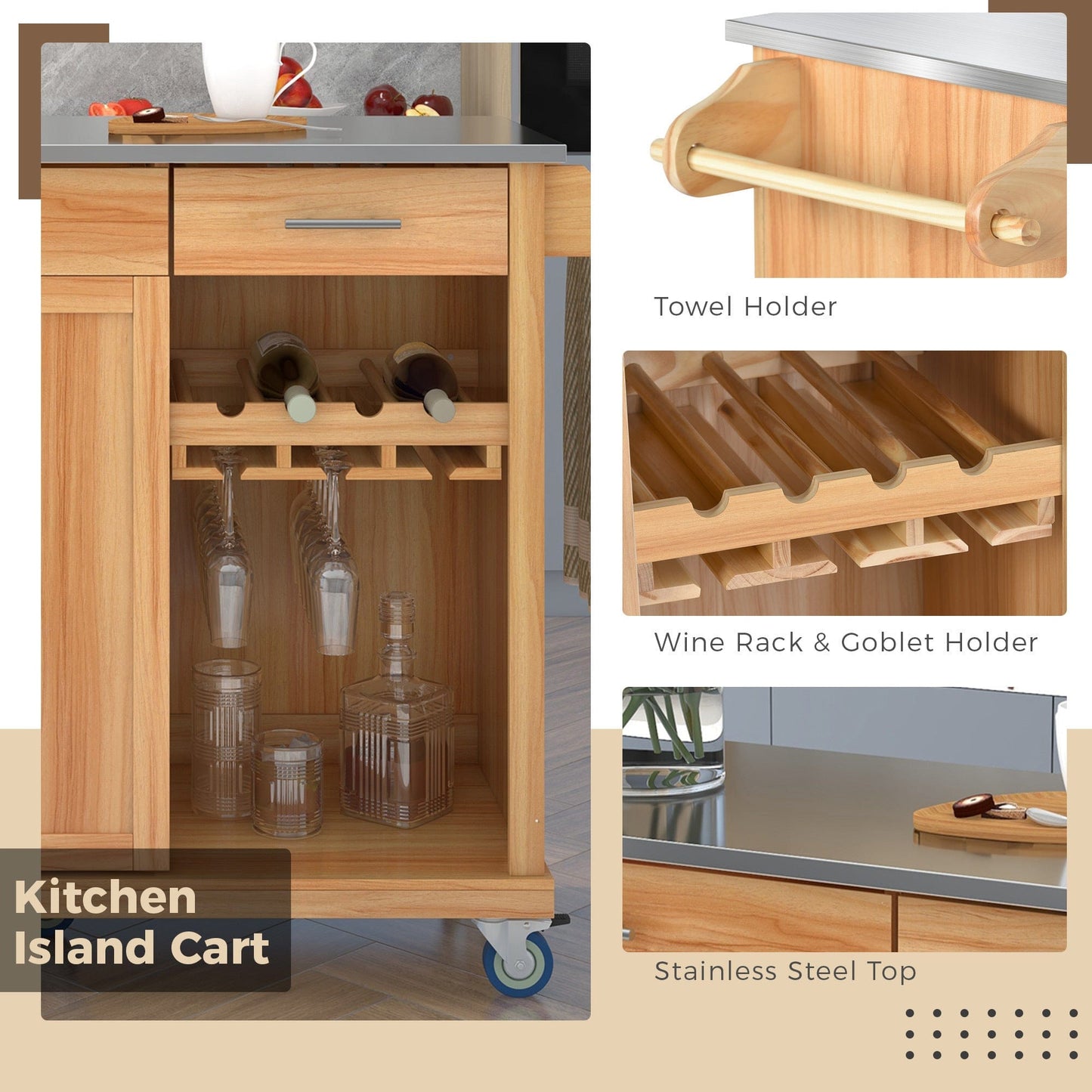 1st Choice Furniture Direct Kitchen Cart 1st Choice Stylish Kitchen Cart Storage on Wheels & Stainless Steel Top