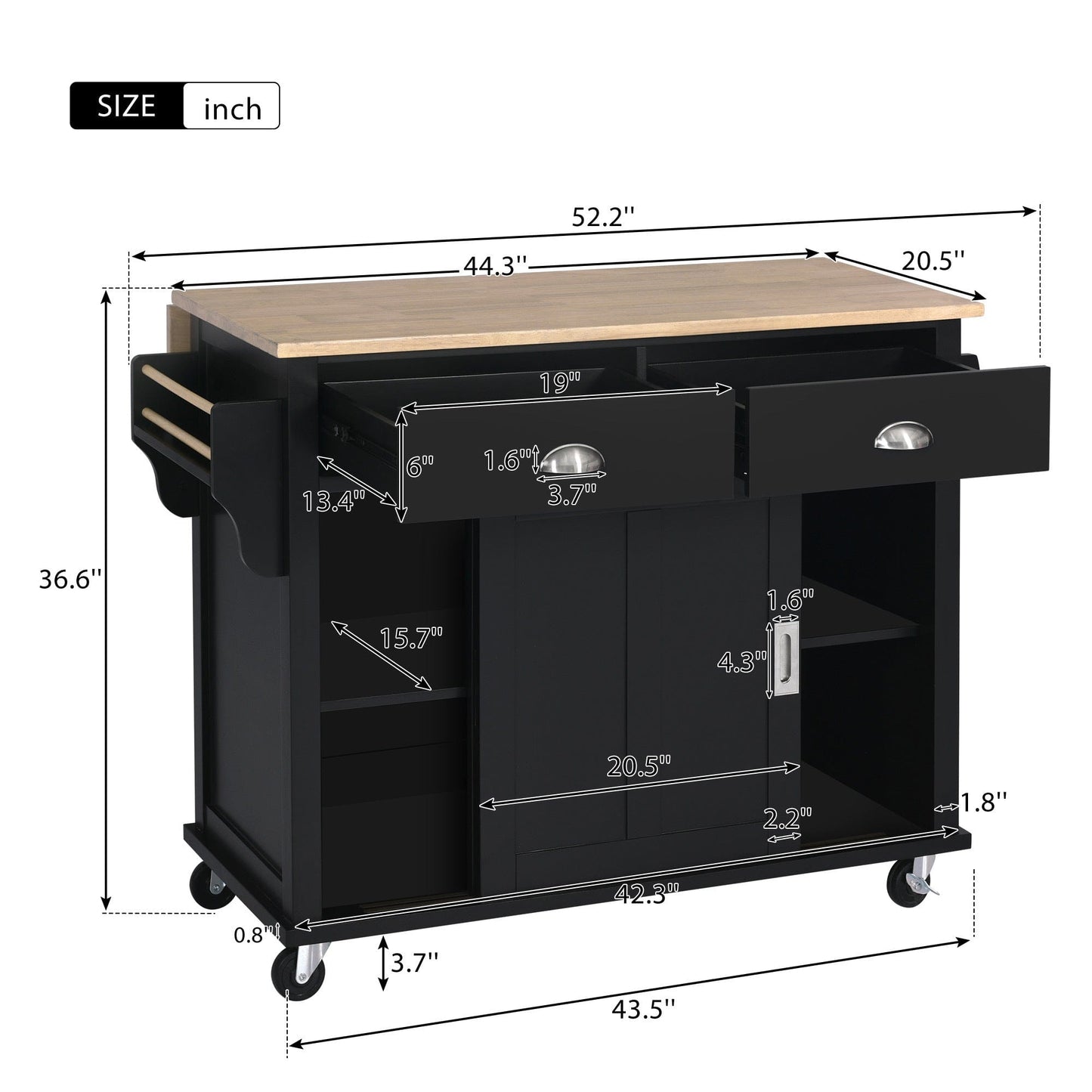 1st Choice Furniture Direct Kitchen Cart 1st Choice Stylish Kitchen Cart w/ Rubberwood Storage Cabinet in Black