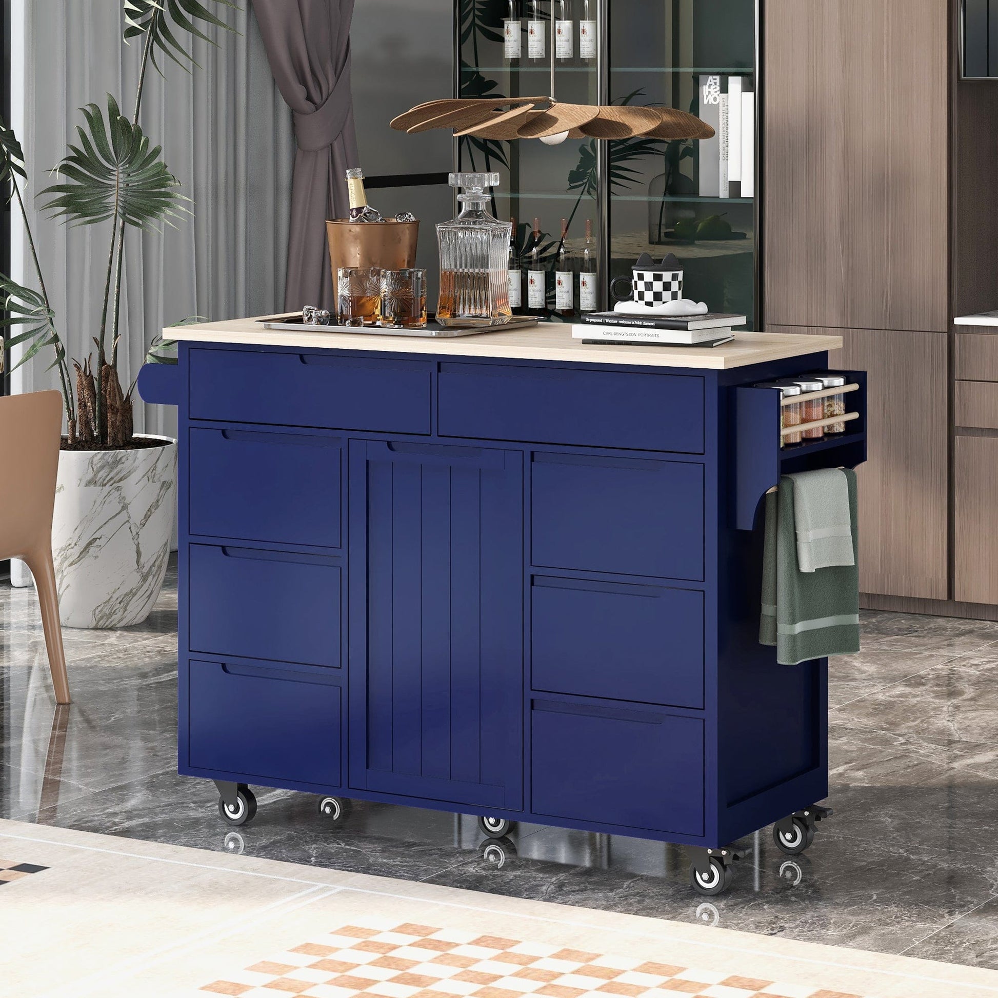 1st Choice Furniture Direct Kitchen Cart 1st Choice Versatile Kitchen Island with 8 Handle-Free Drawers
