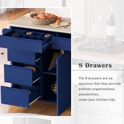 1st Choice Furniture Direct Kitchen Cart 1st Choice Versatile Kitchen Island with 8 Handle-Free Drawers