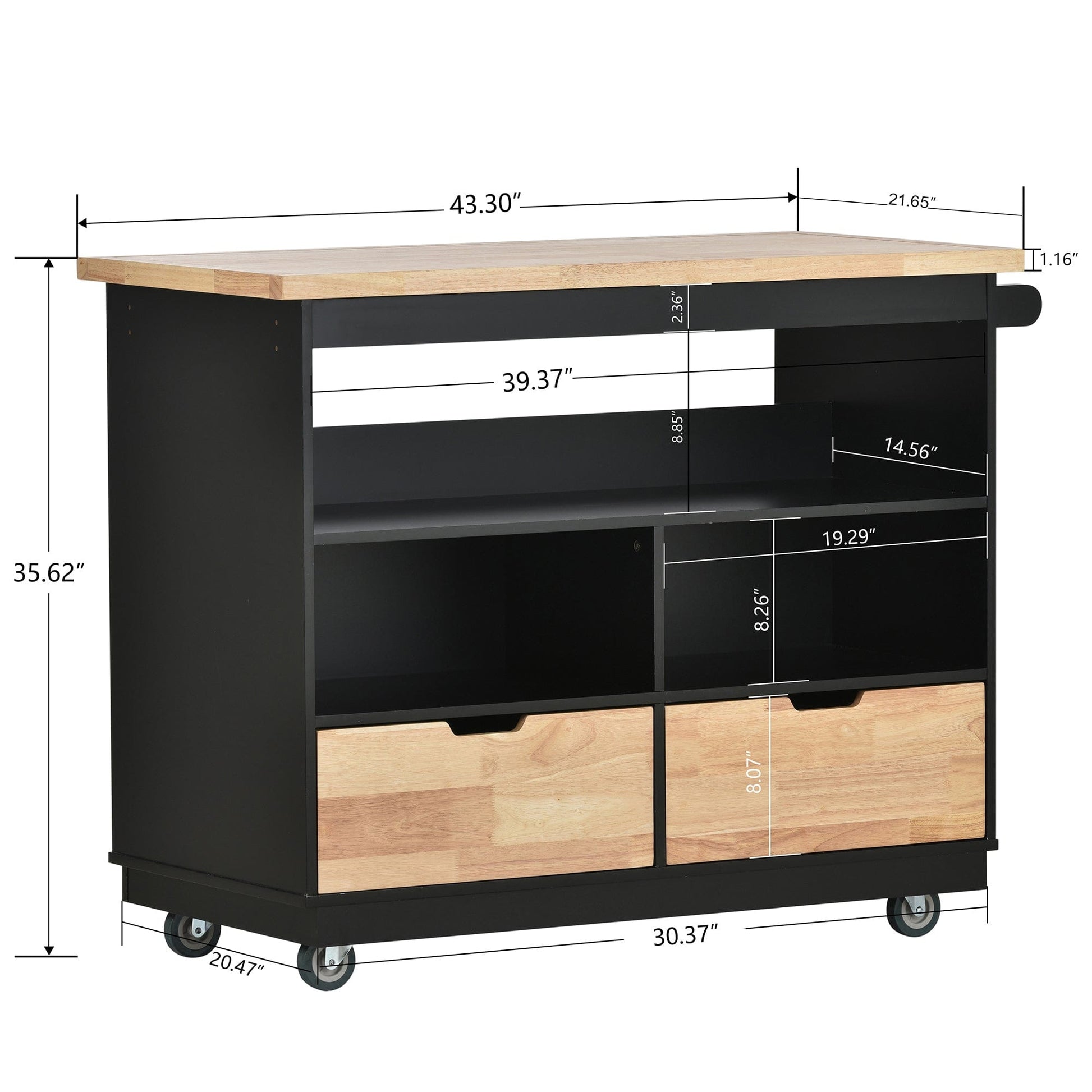 1st Choice Furniture Direct Kitchen Cart 1st Choice Versatile & Stylish Kitchen Cart Rolling Mobile Island - Black