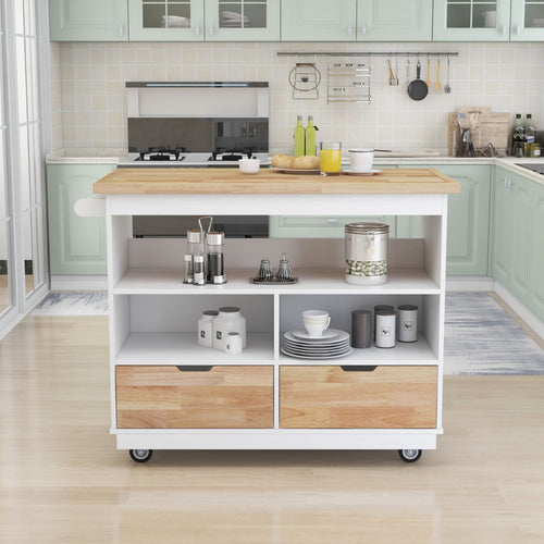 1st Choice Furniture Direct Kitchen Cart 1st Choice White Kitchen Cart with Solid Wood Top, 2 Drawers & Cabinet