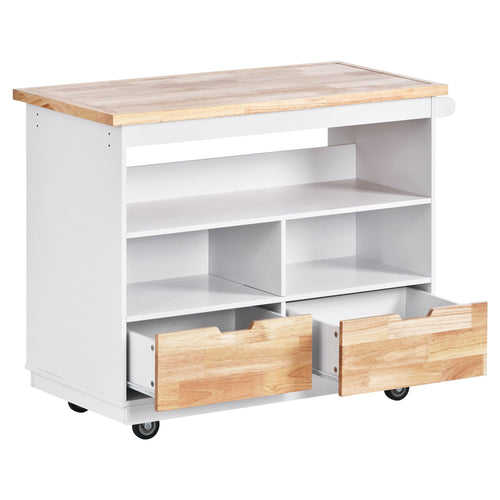 1st Choice Furniture Direct Kitchen Cart 1st Choice White Kitchen Cart with Solid Wood Top, 2 Drawers & Cabinet
