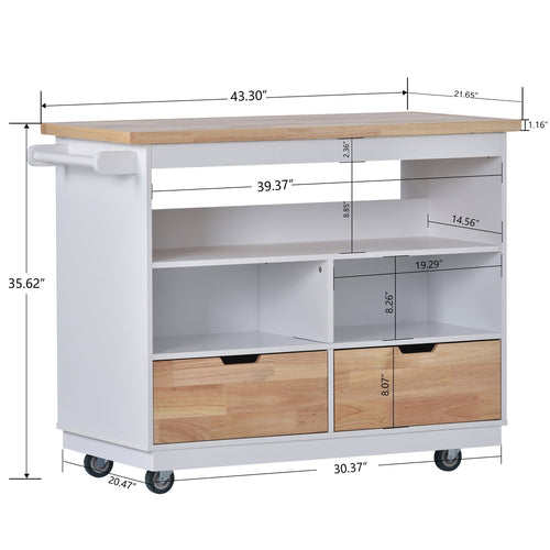 1st Choice Furniture Direct Kitchen Cart 1st Choice White Kitchen Cart with Solid Wood Top, 2 Drawers & Cabinet