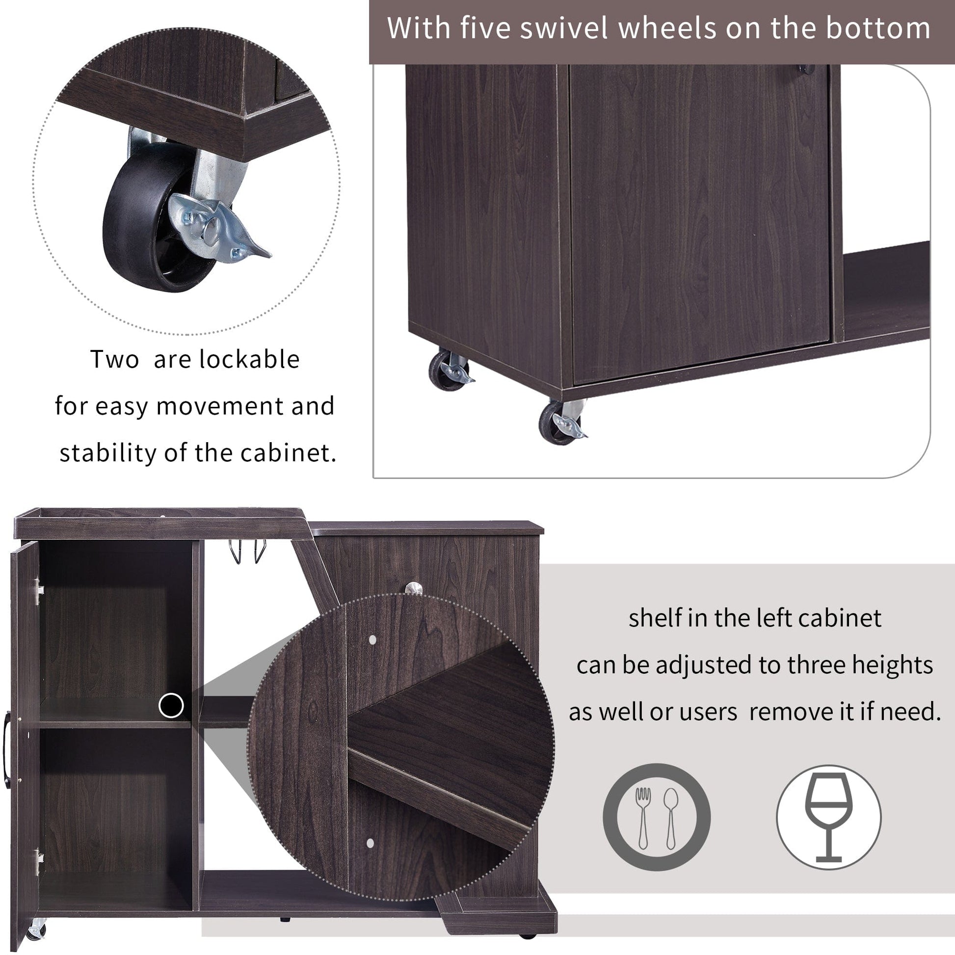 1st Choice Furniture Direct Kitchen Island 1st Choice Kitchen Island Cart on Wheels in Adjustable Shelf & Wine Holders