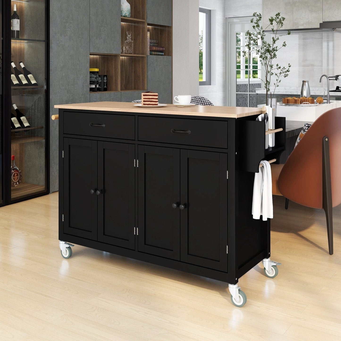 1st Choice Furniture Direct Kitchen Island Cart 1st Choice Black Kitchen Island Cart w/2 Drawers + Spice & Towel Racks