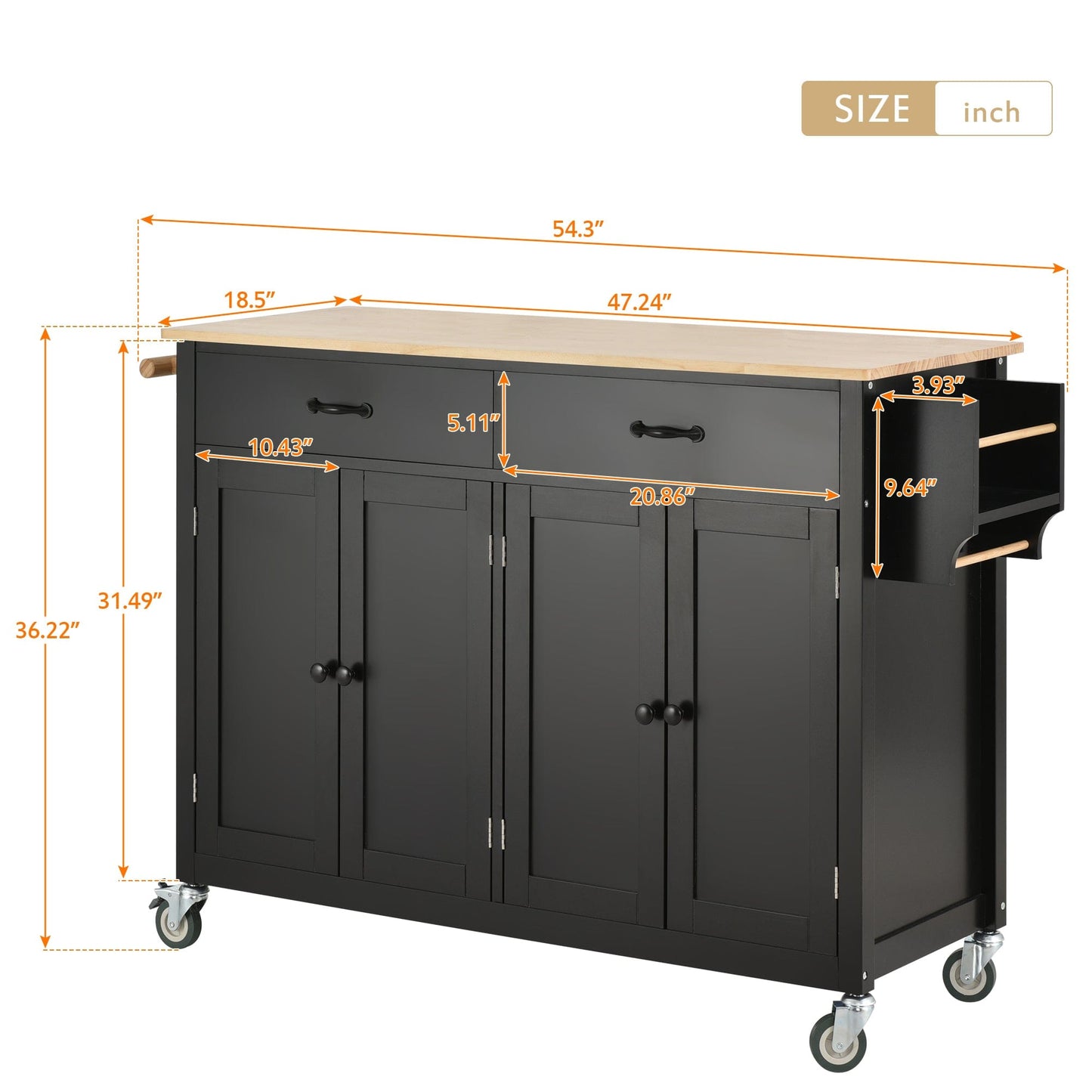 1st Choice Furniture Direct Kitchen Island Cart 1st Choice Black Kitchen Island Cart w/2 Drawers + Spice & Towel Racks