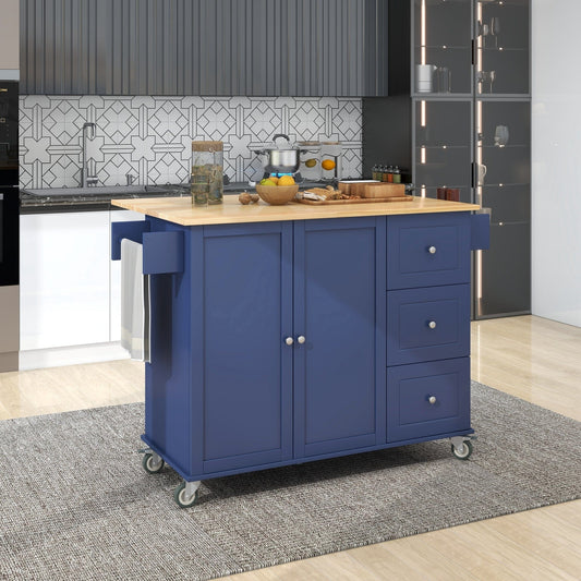 1st Choice Furniture Direct Kitchen Island Cart 1st Choice Functional Solid Wood Rolling Mobile Kitchen Island in Blue