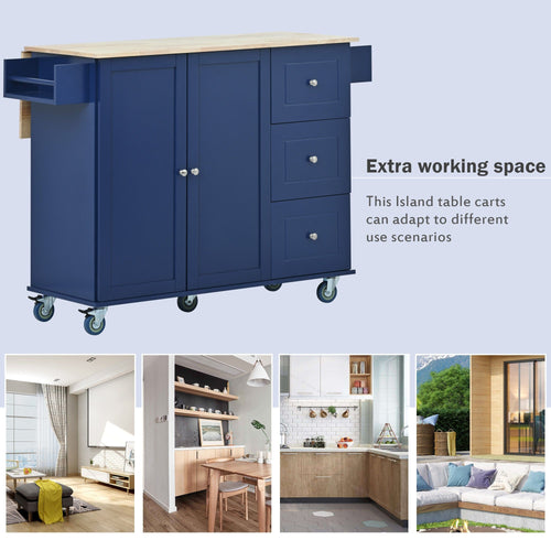1st Choice Furniture Direct Kitchen Island Cart 1st Choice Functional Solid Wood Rolling Mobile Kitchen Island in Blue