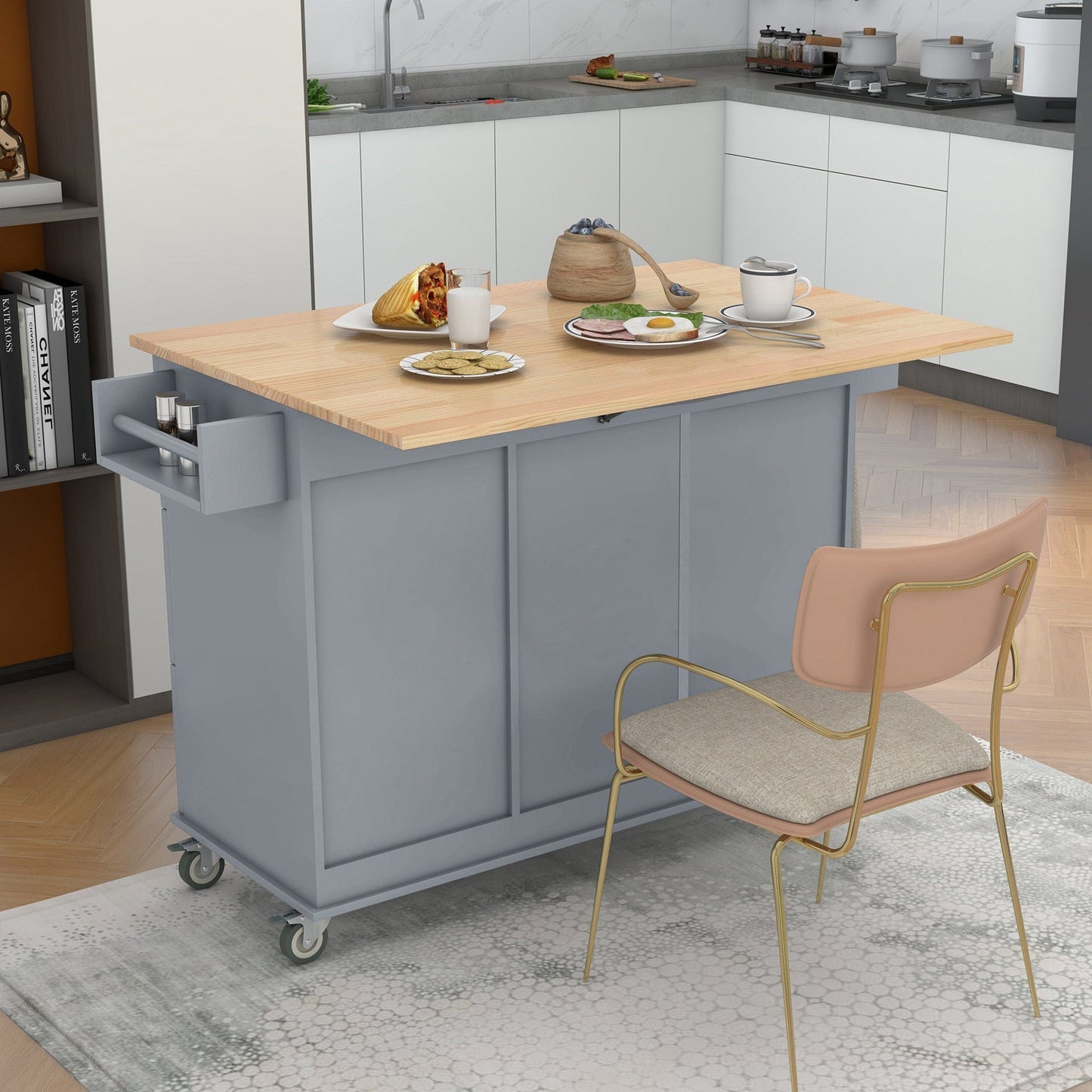 1st Choice Furniture Direct Kitchen Island Cart 1st Choice Grey Blue Mobile Kitchen Island w/ Cabinet and Racks