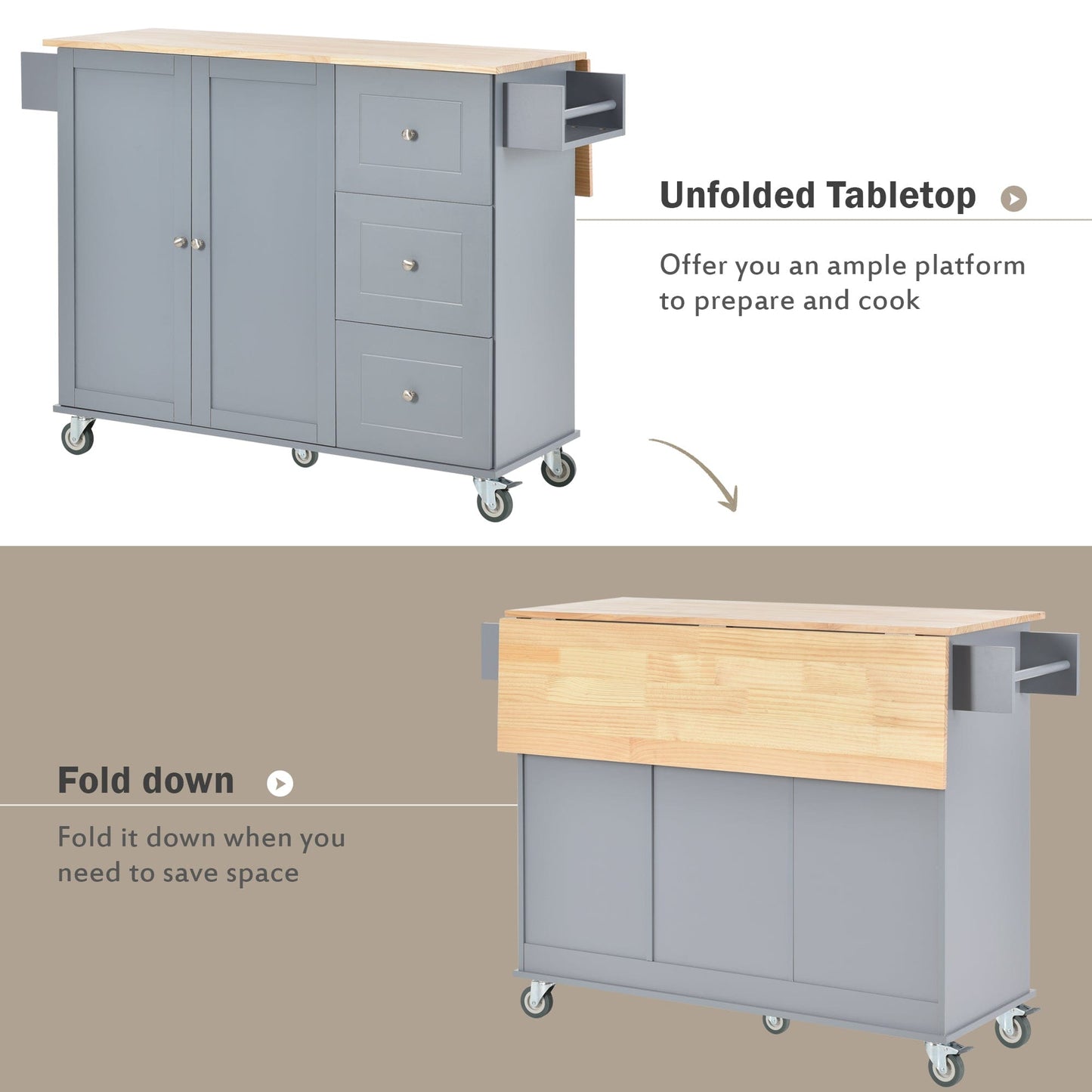 1st Choice Furniture Direct Kitchen Island Cart 1st Choice Grey Blue Mobile Kitchen Island w/ Cabinet and Racks