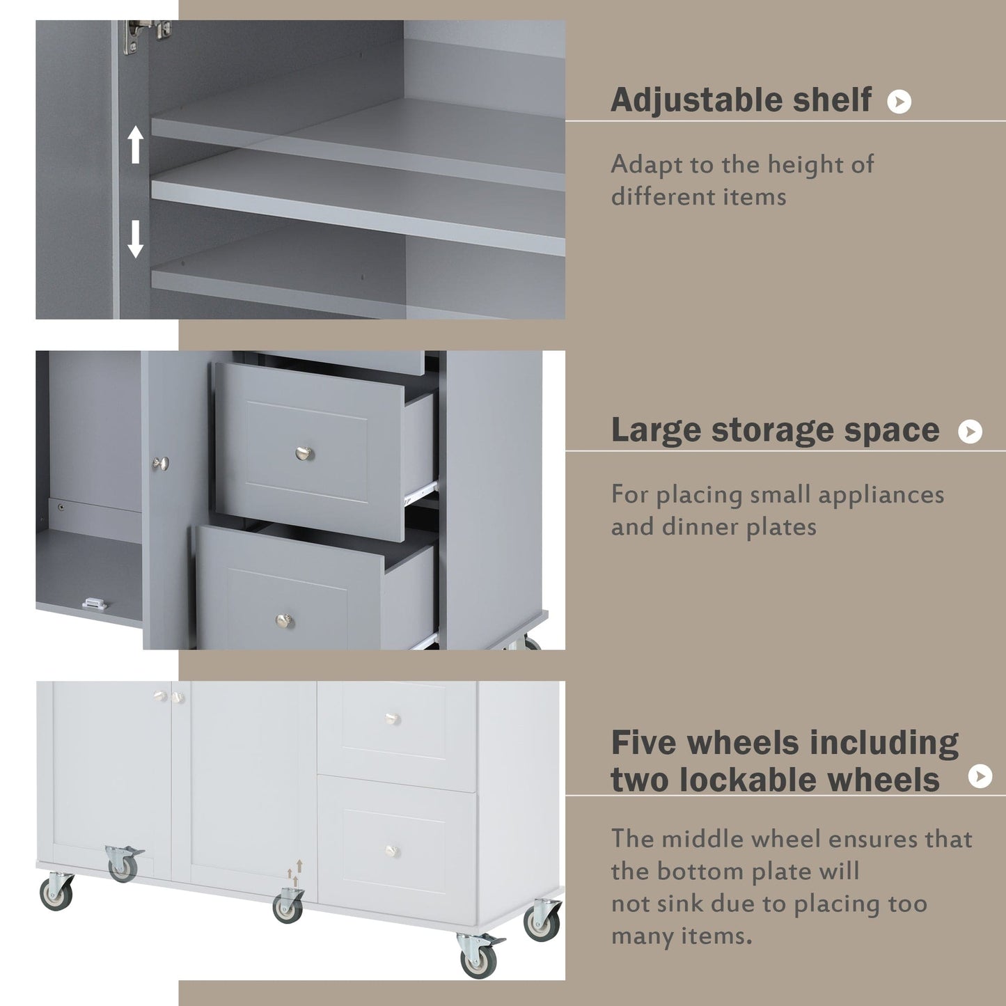 1st Choice Furniture Direct Kitchen Island Cart 1st Choice Grey Blue Mobile Kitchen Island w/ Cabinet and Racks