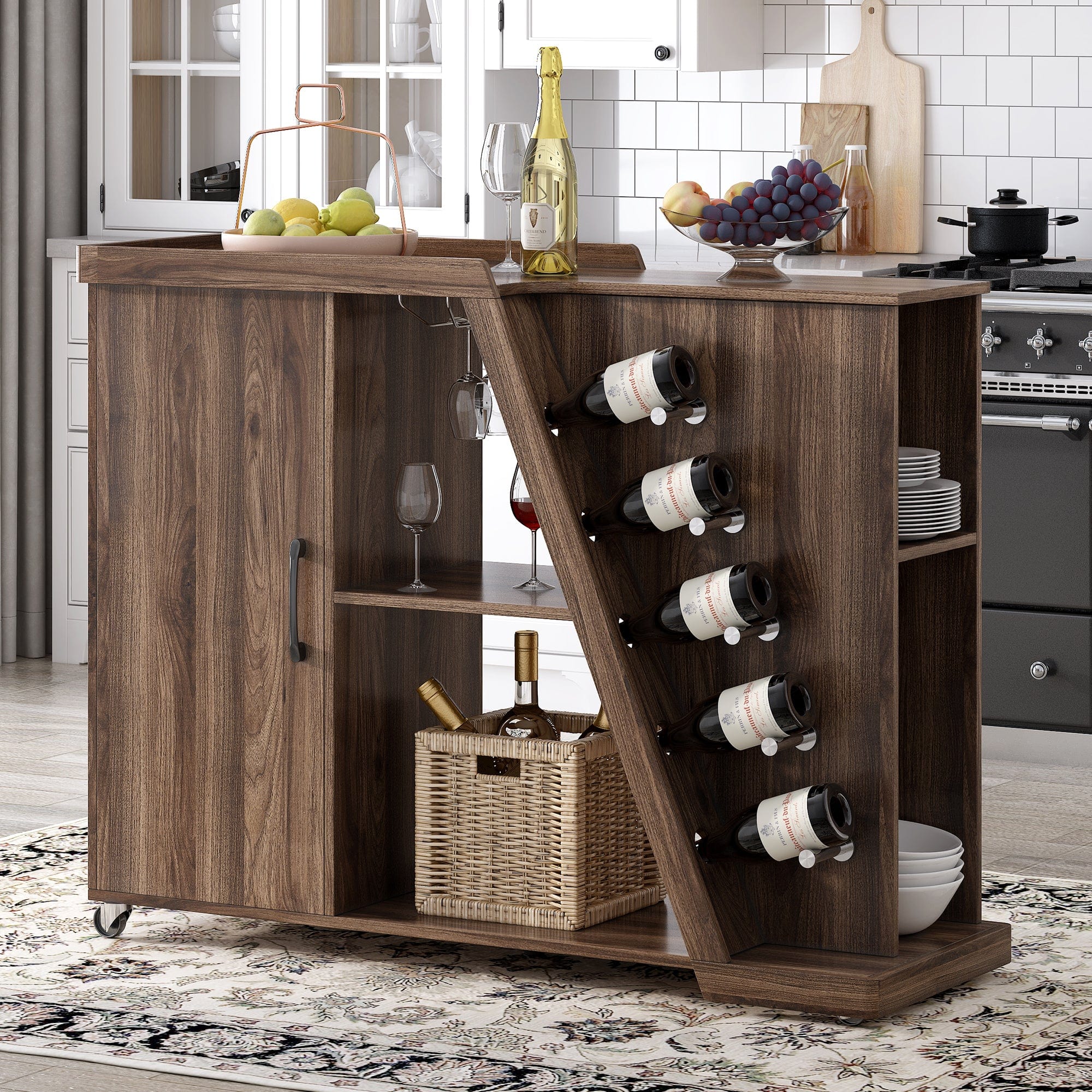 1st Choice Kitchen Island Cart Storage Adjustable Shelf Wine