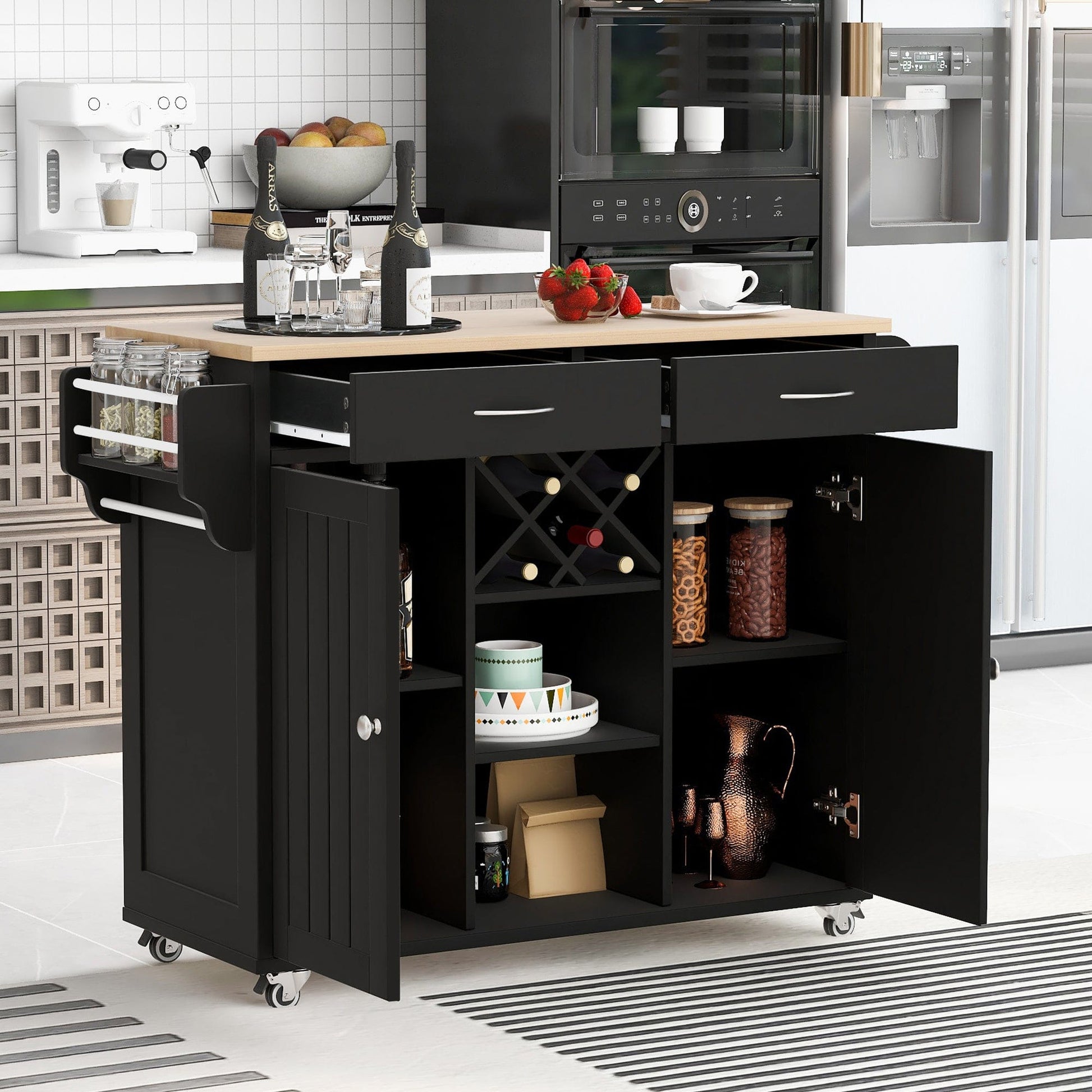 1st Choice Furniture Direct Kitchen Island Cart 1st Choice Versatile Black Kitchen Island Cart with Locking Wheels