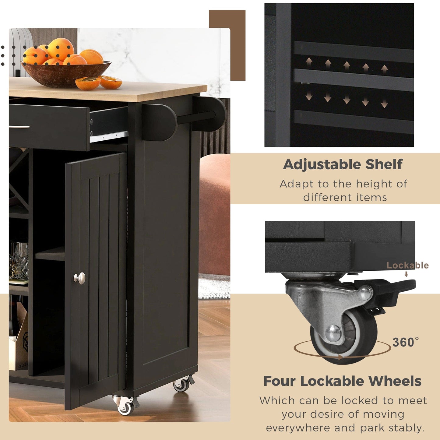 1st Choice Furniture Direct Kitchen Island Cart 1st Choice Versatile Black Kitchen Island Cart with Locking Wheels