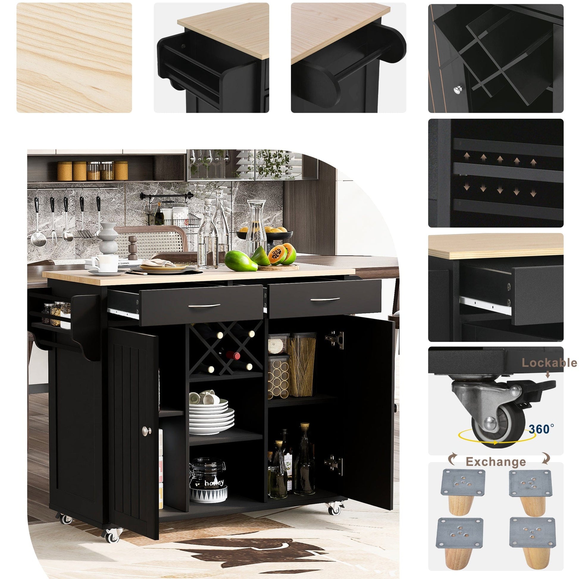 1st Choice Furniture Direct Kitchen Island Cart 1st Choice Versatile Black Kitchen Island Cart with Locking Wheels