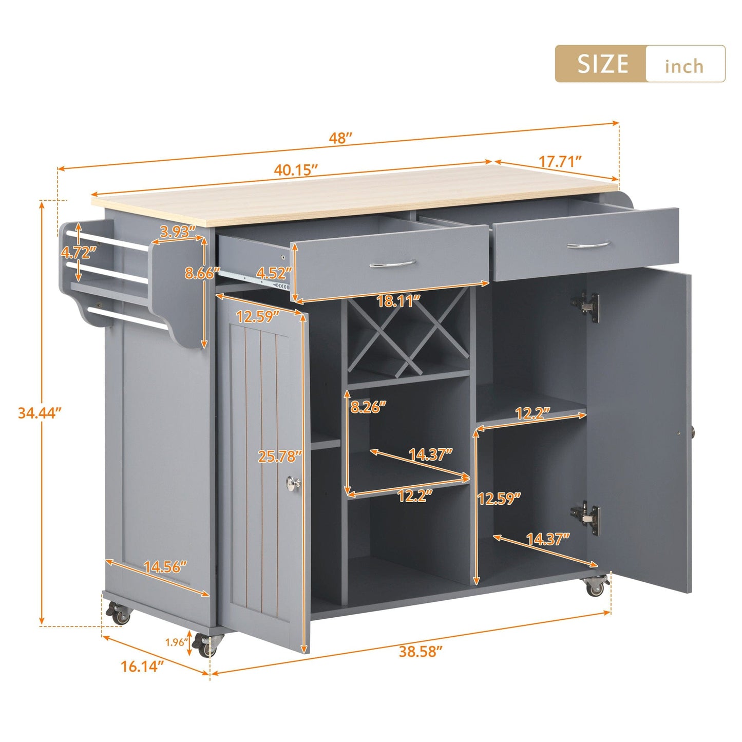 1st Choice Furniture Direct Kitchen Island Cart 1st Choice Versatile Kitchen Island Cart with Locking Wheels & Cabinet