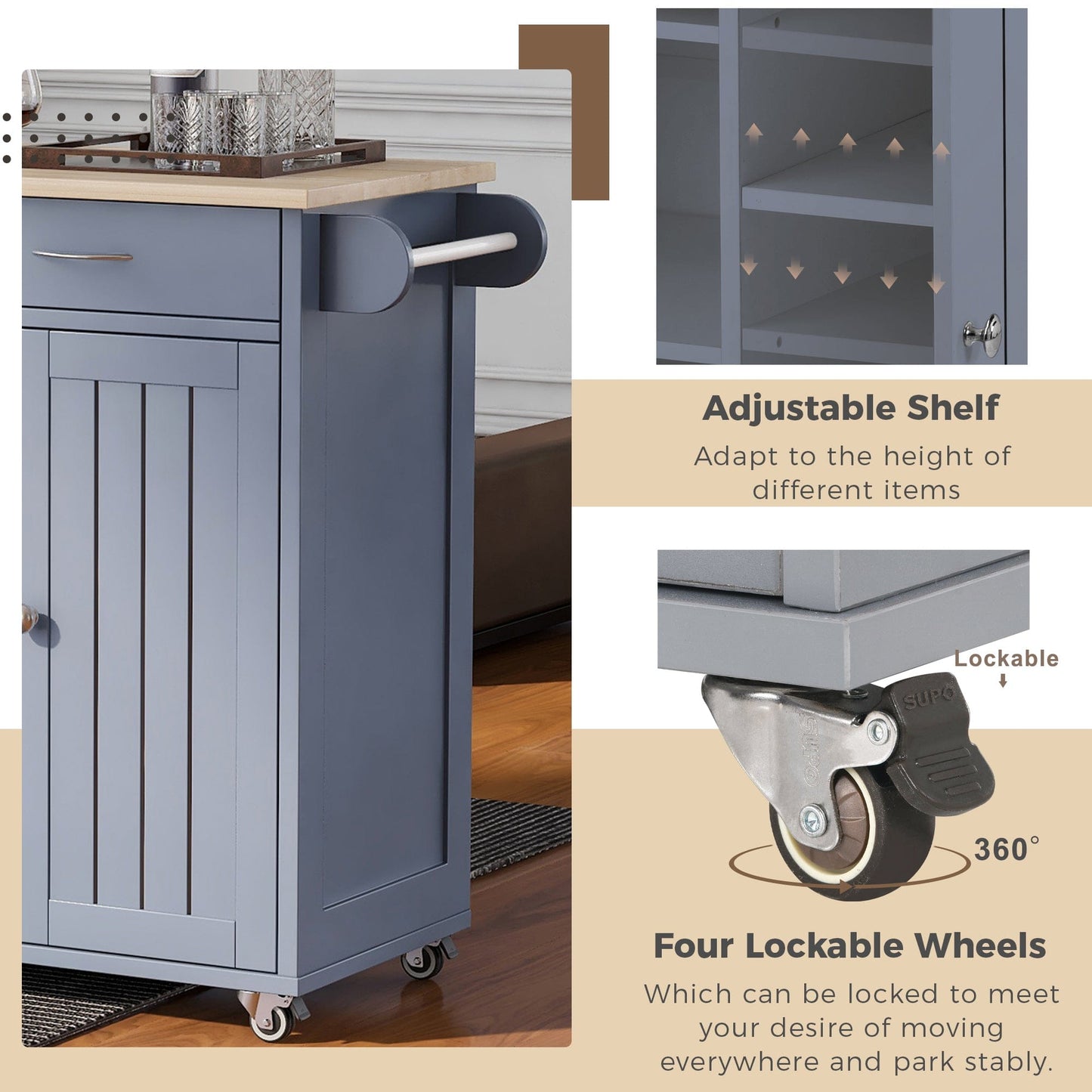 1st Choice Furniture Direct Kitchen Island Cart 1st Choice Versatile Kitchen Island Cart with Locking Wheels & Cabinet