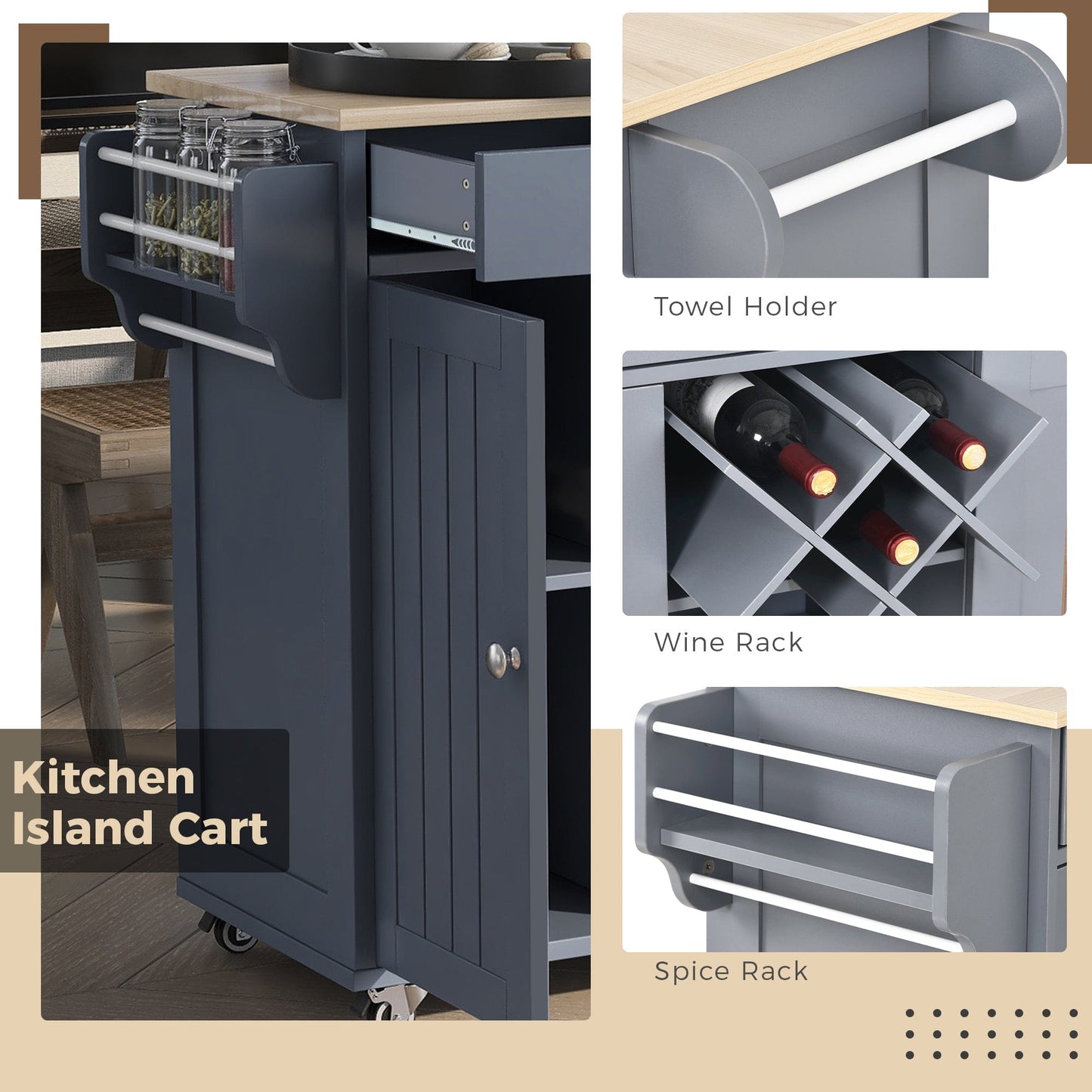 1st Choice Furniture Direct Kitchen Island Cart 1st Choice Versatile Kitchen Island Cart with Locking Wheels & Cabinet