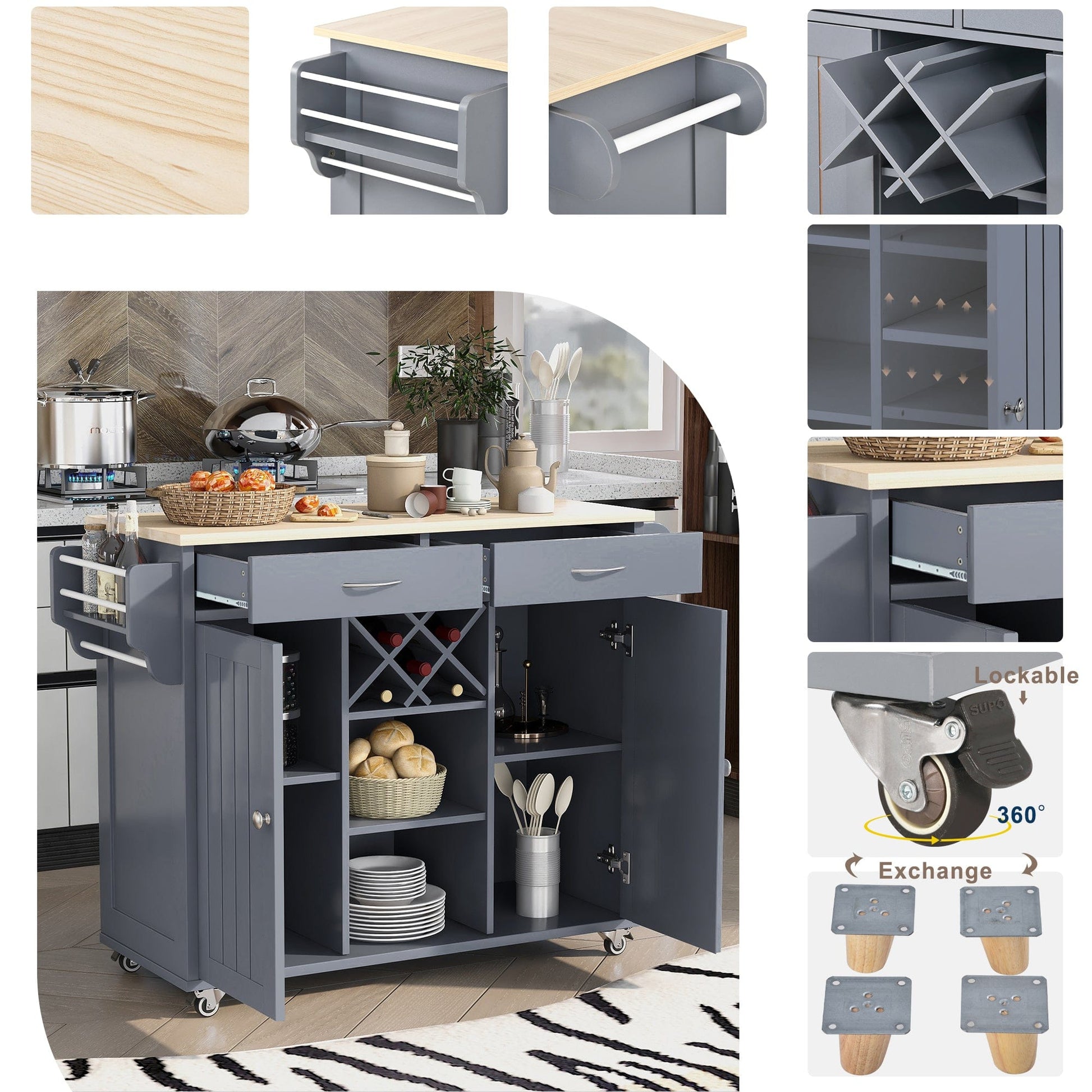 1st Choice Furniture Direct Kitchen Island Cart 1st Choice Versatile Kitchen Island Cart with Locking Wheels & Cabinet