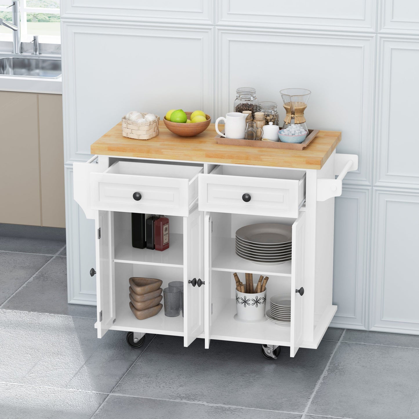 1st Choice Furniture Direct Kitchen Island Cart 1st Choice White Kitchen Island Cart w/ Cabinets, Drawers, Spice Rack