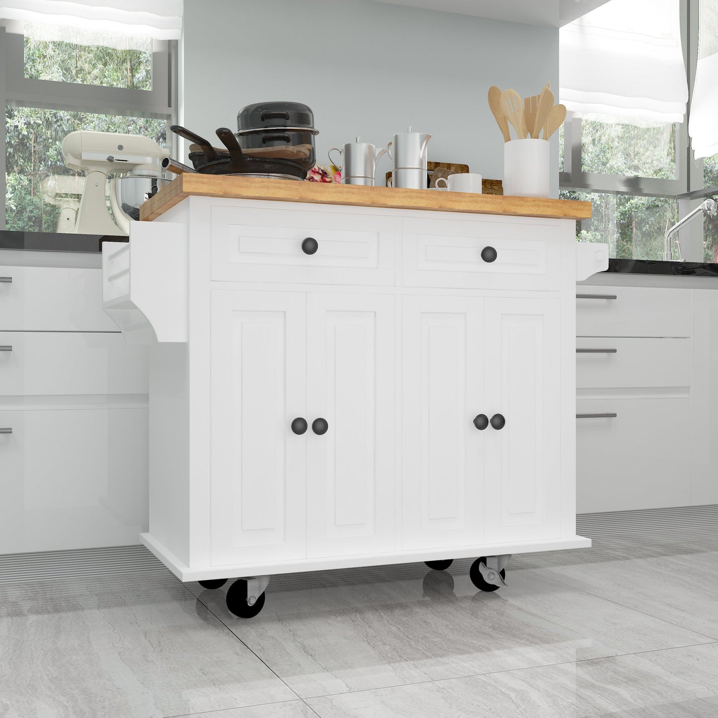 1st Choice Furniture Direct Kitchen Island Cart 1st Choice White Kitchen Island Cart w/ Cabinets, Drawers, Spice Rack