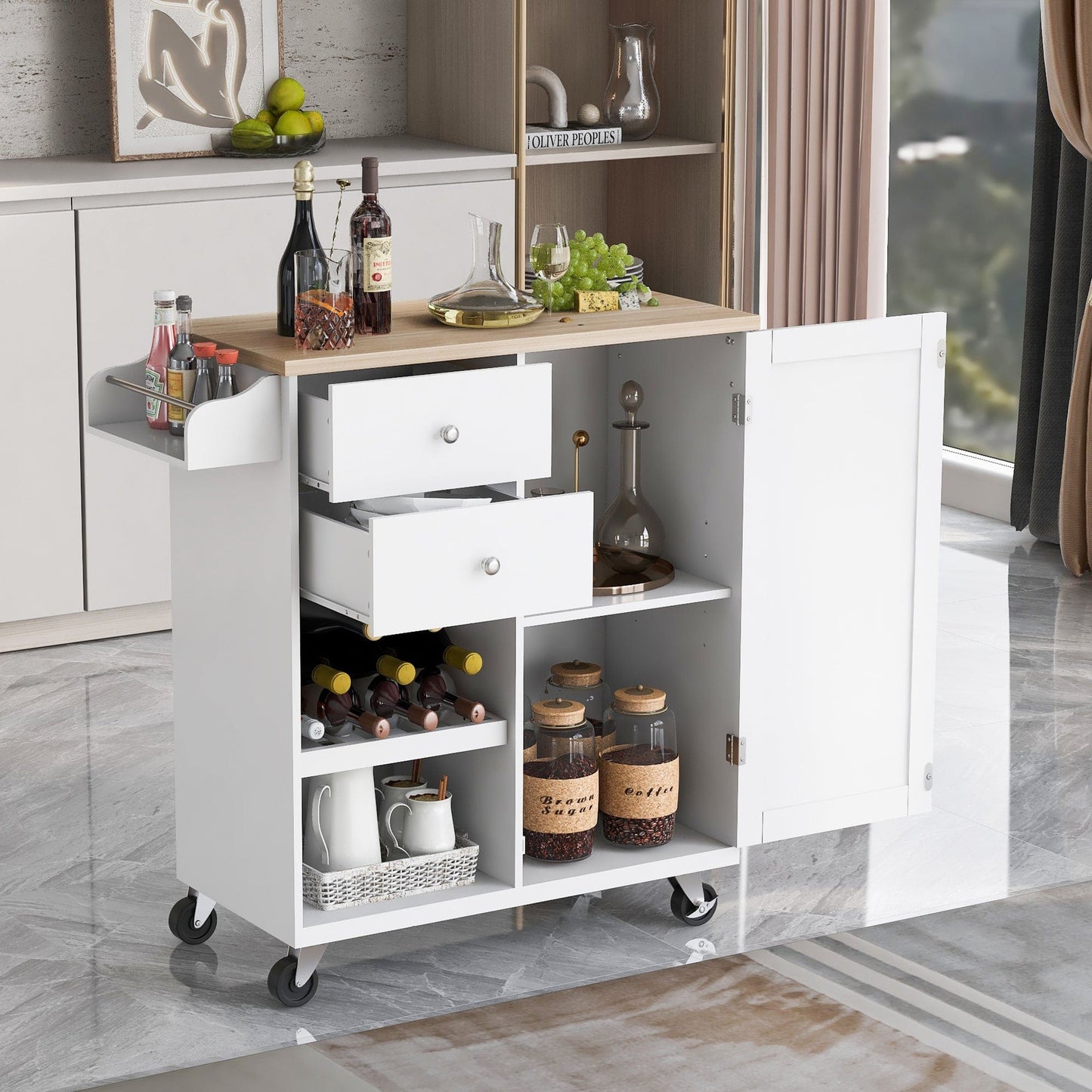 1st Choice Furniture Direct Kitchen Island Cart 1st Choice White Kitchen Island Cart w/Spice Rack, Towel Rack & Drawer