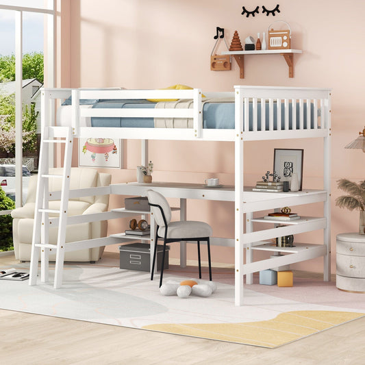 1st Choice Furniture Direct Loft Bed 1st Choice White Full Size Loft Bed with Built-In Desk and Shelves