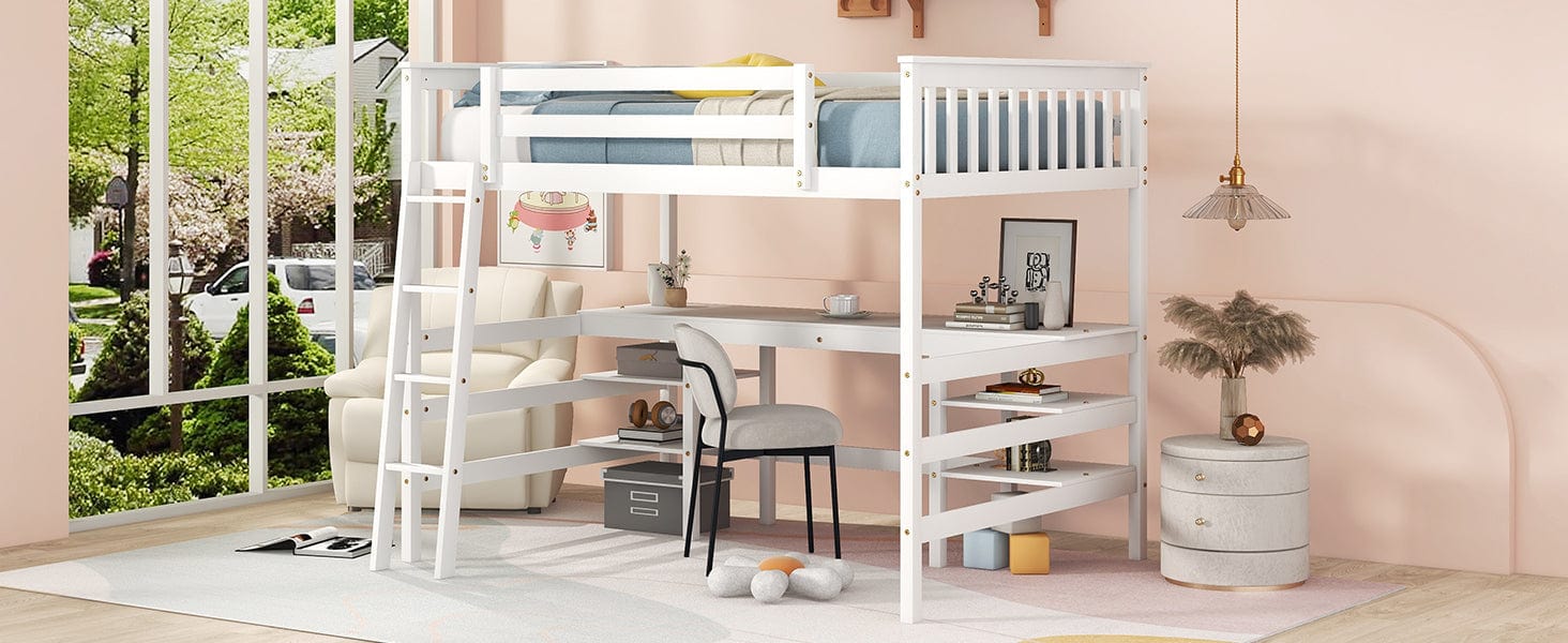 1st Choice Furniture Direct Loft Bed 1st Choice White Full Size Loft Bed with Built-In Desk and Shelves