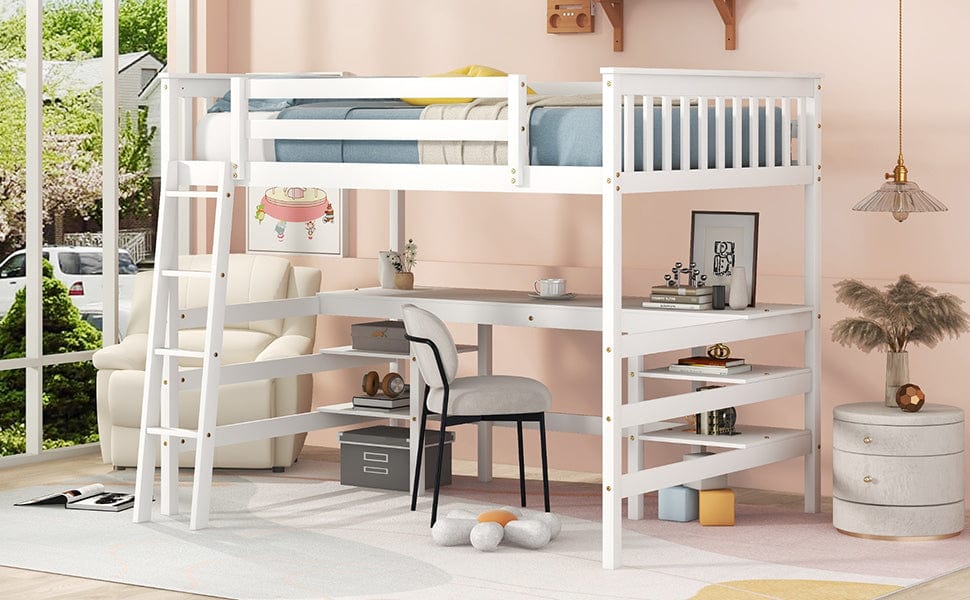 1st Choice Furniture Direct Loft Bed 1st Choice White Full Size Loft Bed with Built-In Desk and Shelves