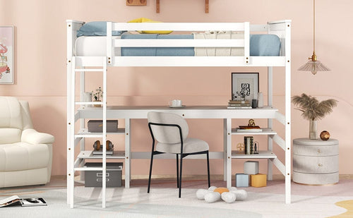 1st Choice Furniture Direct Loft Bed 1st Choice White Full Size Loft Bed with Built-In Desk and Shelves