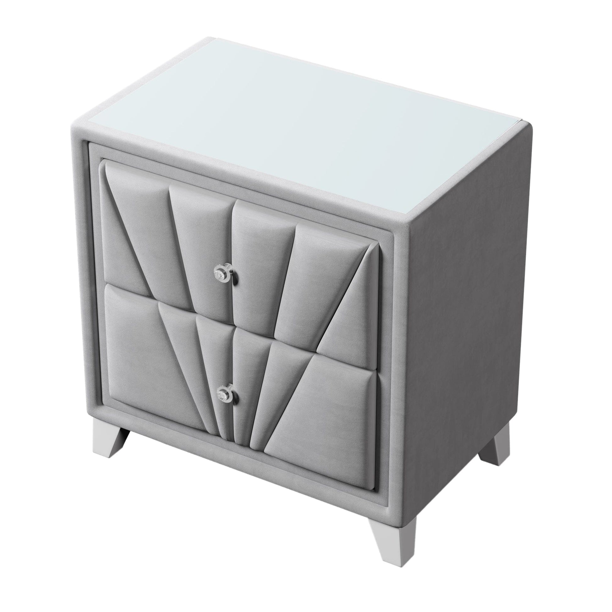 1st Choice Furniture Direct Luxurious Velvet Upholstered Glass Top Nightstand | Gray Solid Wood