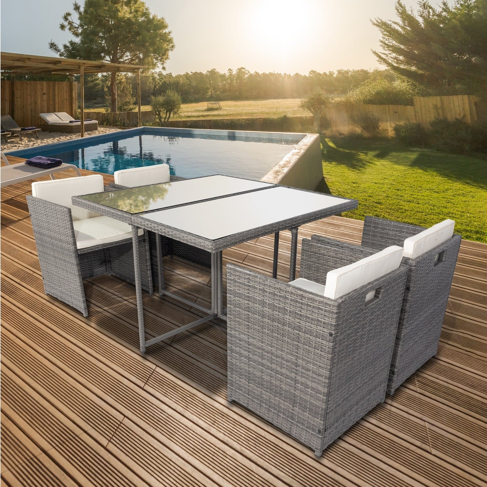 1st Choice Furniture Direct Patio Dining Set 1st Choice 5-Piece Patio Dining Set with Rattan Chairs and Glass Table