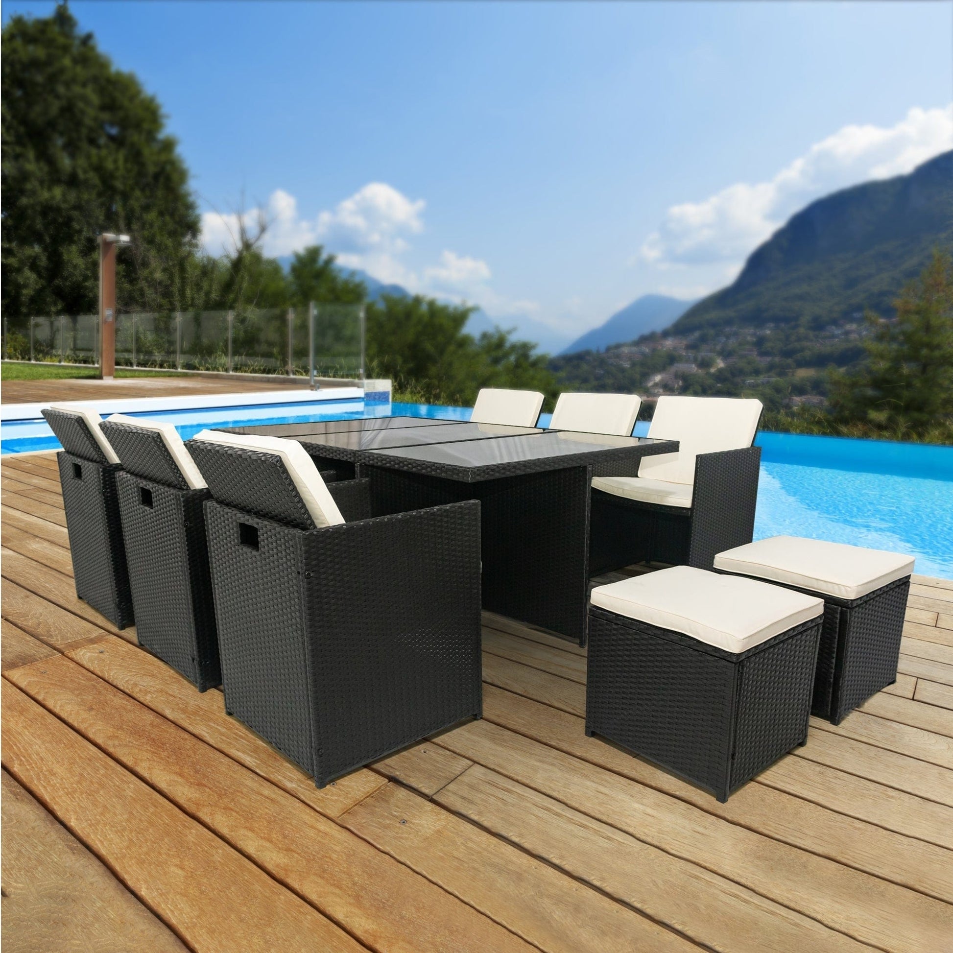 1st Choice Furniture Direct Patio Dining Set 1st Choice Black 11-Piece Outdoor Dining Furniture Set w/ Glass Table