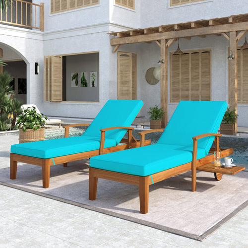 1st Choice Furniture Direct Patio Lounge Set 1st Choice Wood Finish Chaise Lounge Set with Blue Cushions