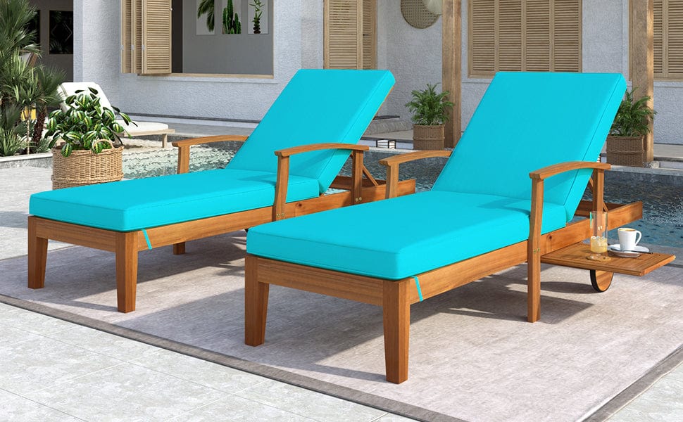 1st Choice Furniture Direct Patio Lounge Set 1st Choice Wood Finish Chaise Lounge Set with Blue Cushions