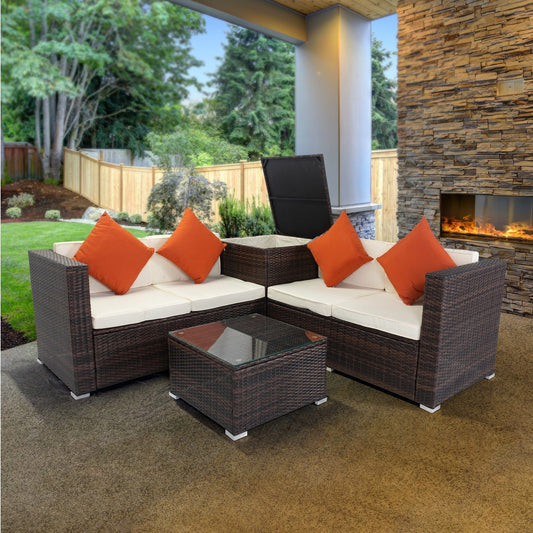 1st Choice Furniture Direct Patio Sectional & 2 Ottomans (2 Pillows) 1st Choice Outdoor Rattan 4- Piece Patio Sectional with Storage Box