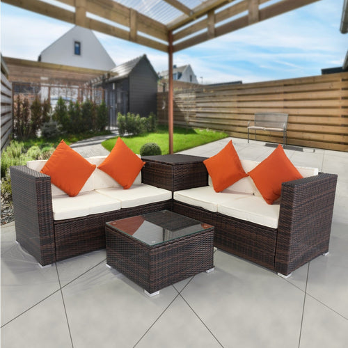 1st Choice Furniture Direct Patio Sectional & 2 Ottomans (2 Pillows) 1st Choice Outdoor Rattan 4- Piece Patio Sectional with Storage Box