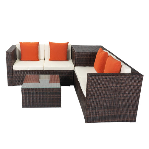 1st Choice Furniture Direct Patio Sectional & 2 Ottomans (2 Pillows) 1st Choice Outdoor Rattan 4- Piece Patio Sectional with Storage Box