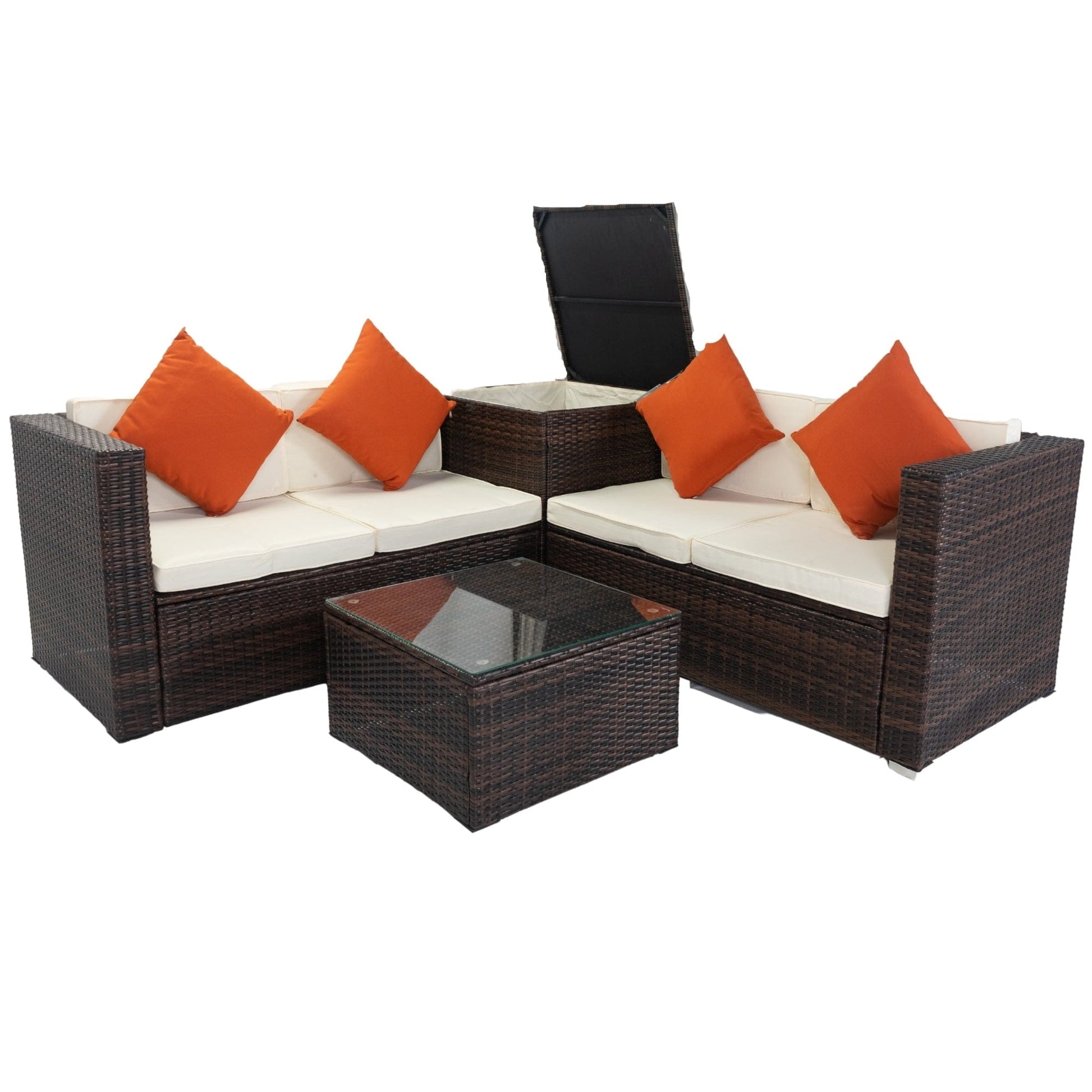 1st Choice Furniture Direct Patio Sectional & 2 Ottomans (2 Pillows) 1st Choice Outdoor Rattan 4- Piece Patio Sectional with Storage Box