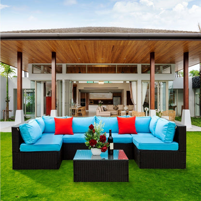 1st Choice Furniture Direct Patio Sectional & 2 Ottomans (2 Pillows) 1st Choice Patio 5 Pieces Outdoor Furniture Set with PE Rattan Cushion