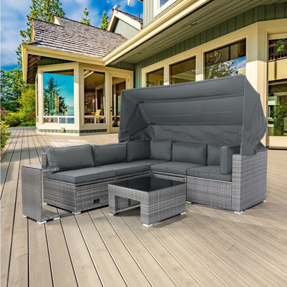 1st Choice Furniture Direct Patio Set 1st Choice 7-Piece Wicker Rattan Patio Furniture Set with Canopy