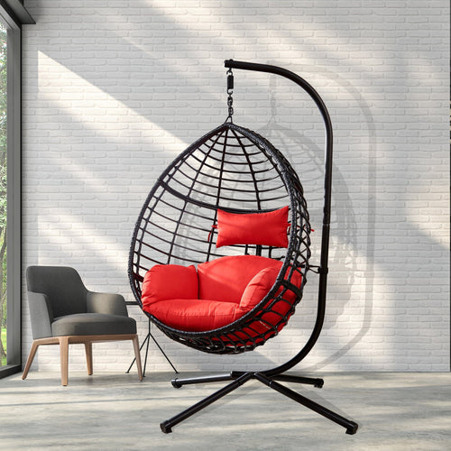 1st Choice Furniture Direct Patio Swing Chair 1st Chair Modern Patio Swing Egg Chair With a Stand in Red Finish