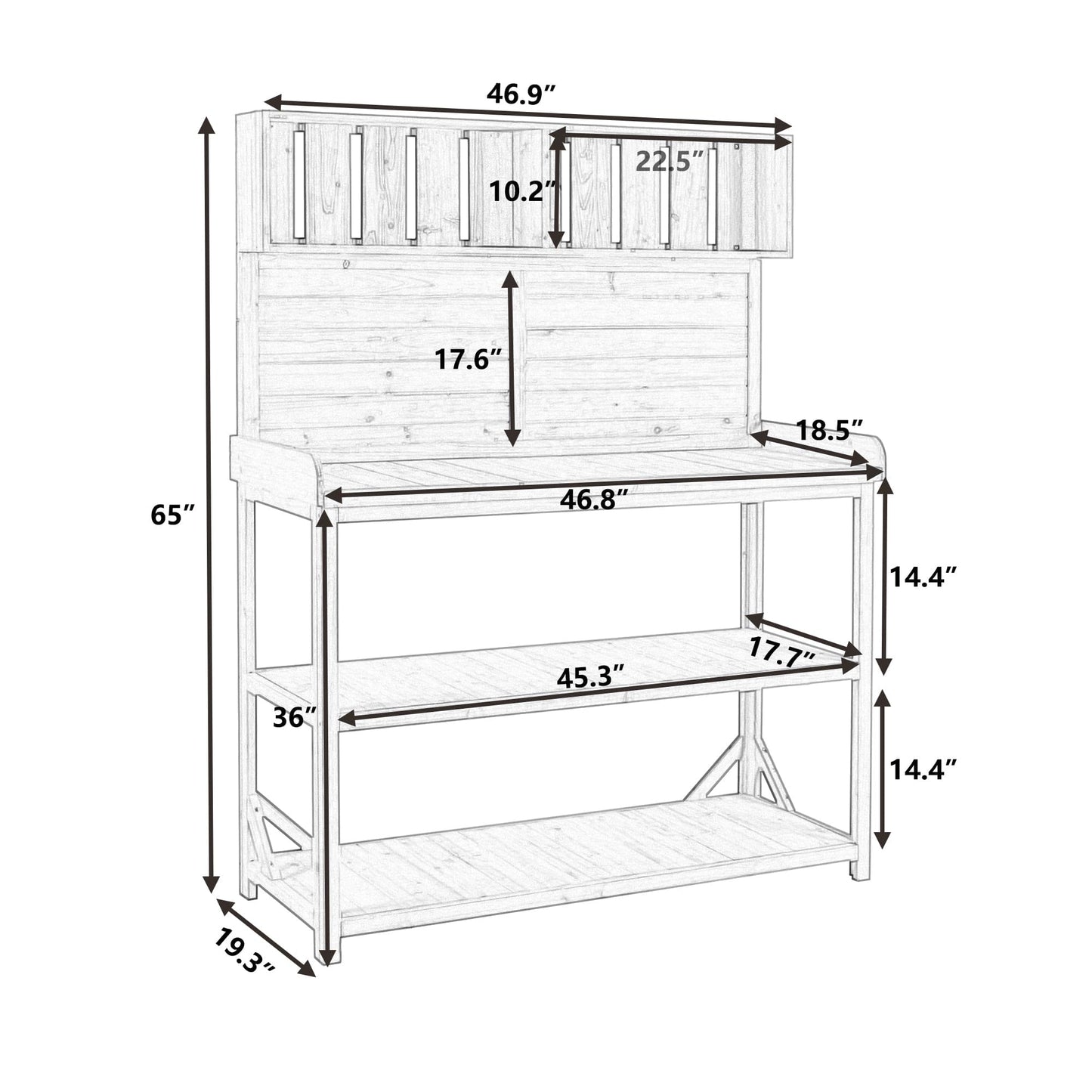 1st Choice Furniture Direct Potting Bench 1st Choice 65" Wooden Garden Potting Bench w/ 4 Shelves and Side Hook